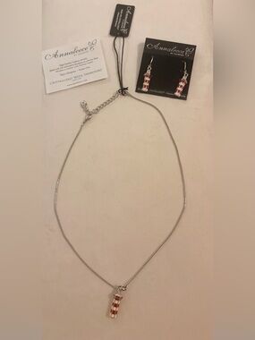 Annalee Silver Necklace with Red & White Lighthouse Crystal Charm